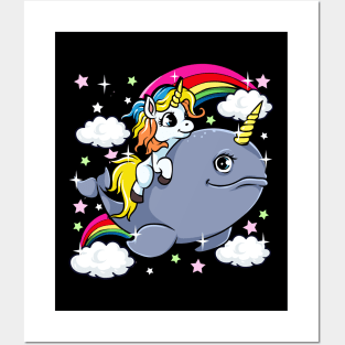 Unicorn Riding Narwhal Adorable Unicorn Of The Sea Posters and Art